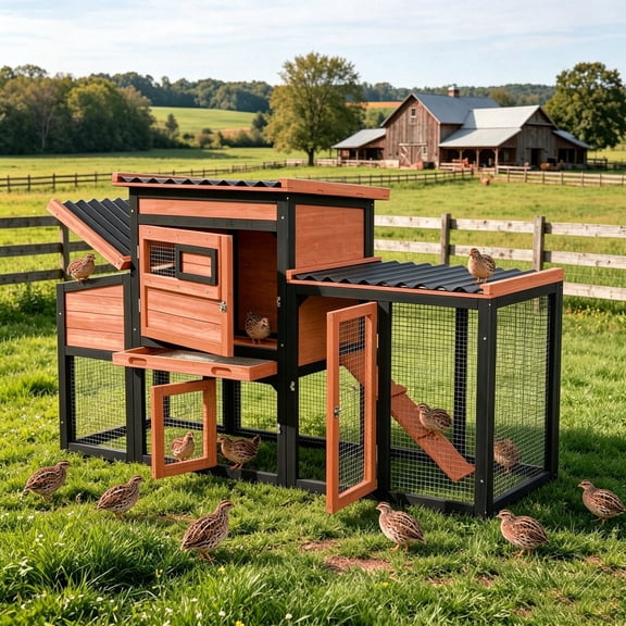 Weather Resistant Backyard 2 Story Quail Cage for 8 Quail with Sliding Window and Openable Roof,Orange