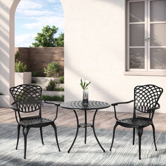 Weather-Resistant Cast Aluminum Bistro Table and Chairs Set / Suitable for Porch and Backyard