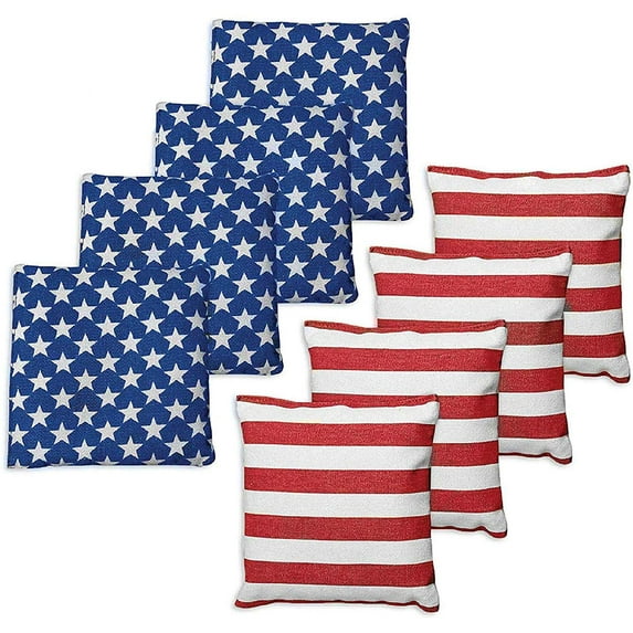 Play Platoon Weather Resistant Cornhole Bags - Set of 8 Regulation Corn Hole Bean Bags - Stars & Stripes - Durable Duck Cloth Corn Hole Bag for Tossing Game, Includes Tote Bag