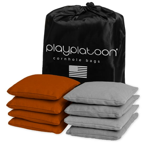 Weather Resistant Cornhole Bean Bags Set of 8 - Regulation Size & Weight - 4 Burnt Orange & 4 Gray Corn Hole Bags