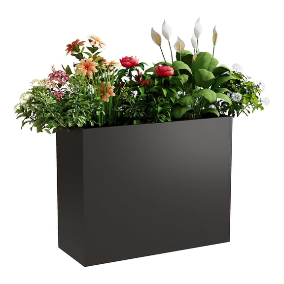 Weather-Resistant Galvanized Metal Planter Box, Tall Rectangular Flower Pot with Drainage Holes.