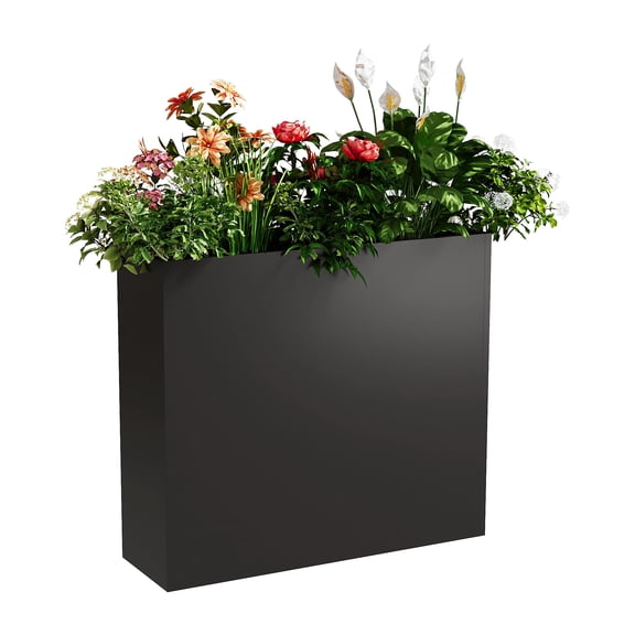 Weather-Resistant Galvanized Metal Planter Box, Tall Rectangular Flower Pot with Drainage Holes.