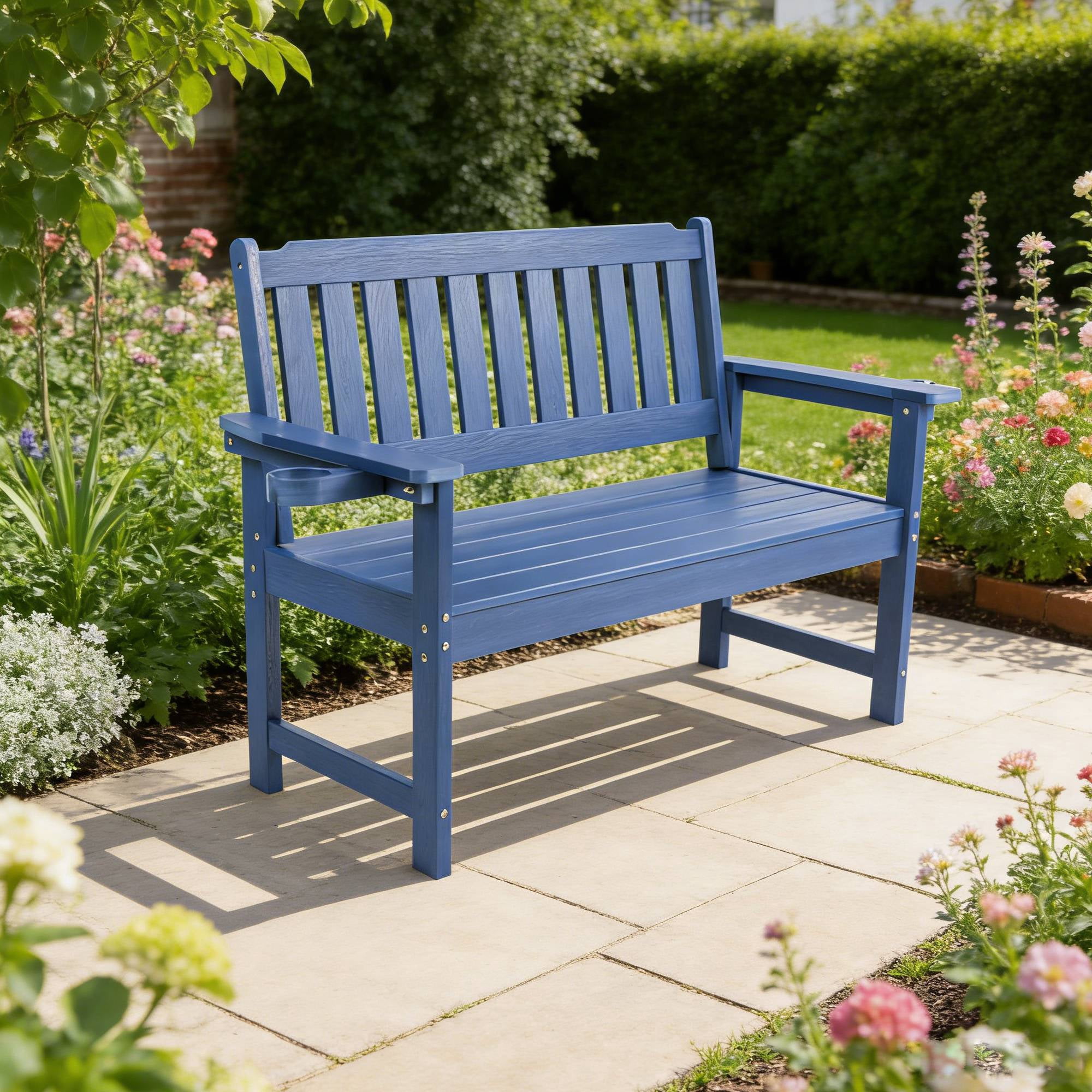 Weather Resistant Garden Bench, Public Rest Long Chair for Patio Porch Park Backyard Outdoor Leisure Area, Dark Brown