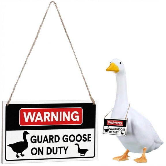 Weather Resistant Guard Goose on Duty Sign 6.2x3.9 Inch Solid Wooden Hanging Plaque with Jute Rope for Porch Yard Garden Fence Warning Decor Accessories