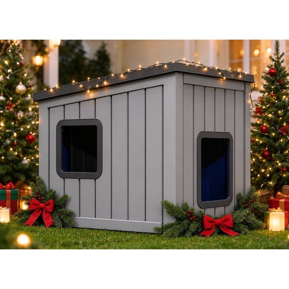 Weather Resistant HDPE Dog Kennel, Outdoor Indoor Pet House with Detachable Slope Roof & Air Window