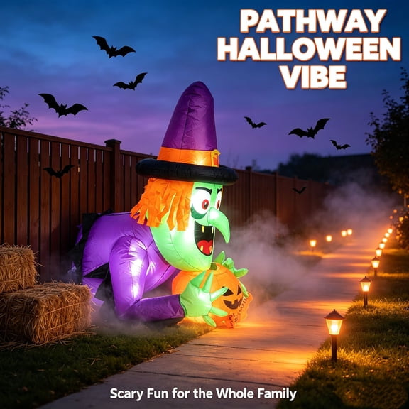 Weather-Resistant Inflatable Halloween Decor with Built-in LED Lights 210T Polyester Blow Up Yard Ornament