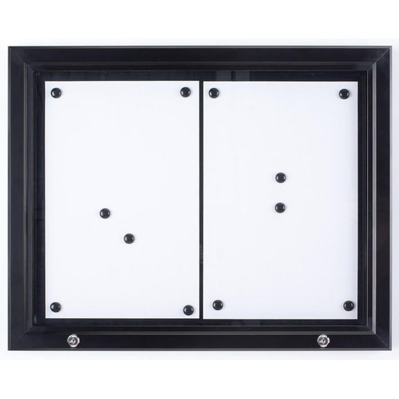 Weather Resistant, Magnetic Surface, Bulletin Board With Swing-Open Locking Door, Wall Mounted, Matte Black Finish Aluminum Frame, For Indoor Or Outdoor Use (ODM111721)