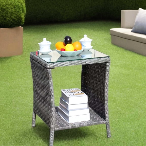 Weather - Resistant Outdoor Furniture - Grey Wicker Coffee Table for Patio Enjoyment