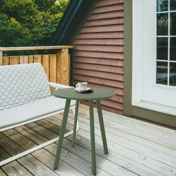 Weather Resistant Outdoor Side Table, Waterproof Round Metal Steel Small End Table for Garden Balcony Yard Dark Green