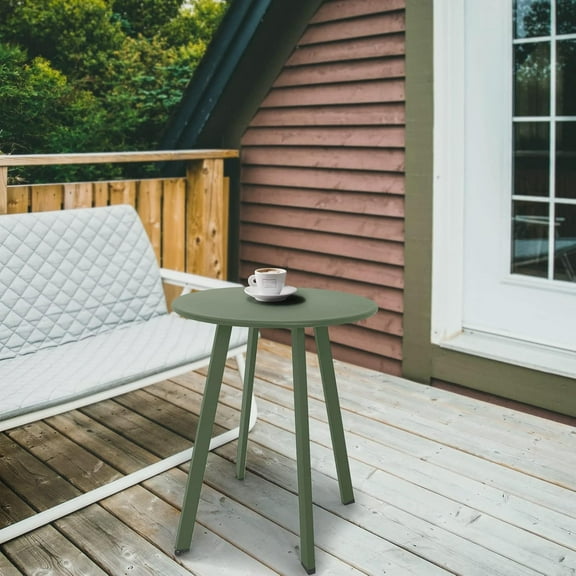 Weather Resistant Outdoor Side Table, Waterproof Round Metal Steel Small End Table for Garden Balcony Yard Dark Green