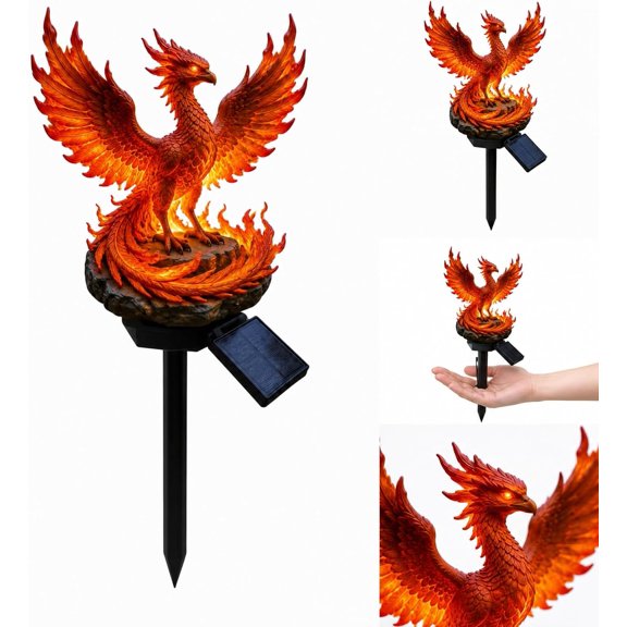 Weather Resistant Phoenix Solar Stake Light, Fiery Glow Phoenix LED Figurine Lamp for Backyard Walkway Garden Decor