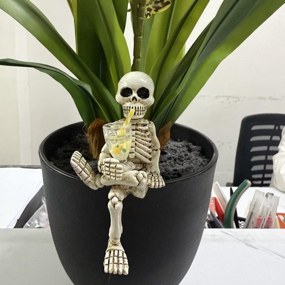 Weather-Resistant Skeleton Statue 5.1 Inch for Garden and Flower Pot Decoration