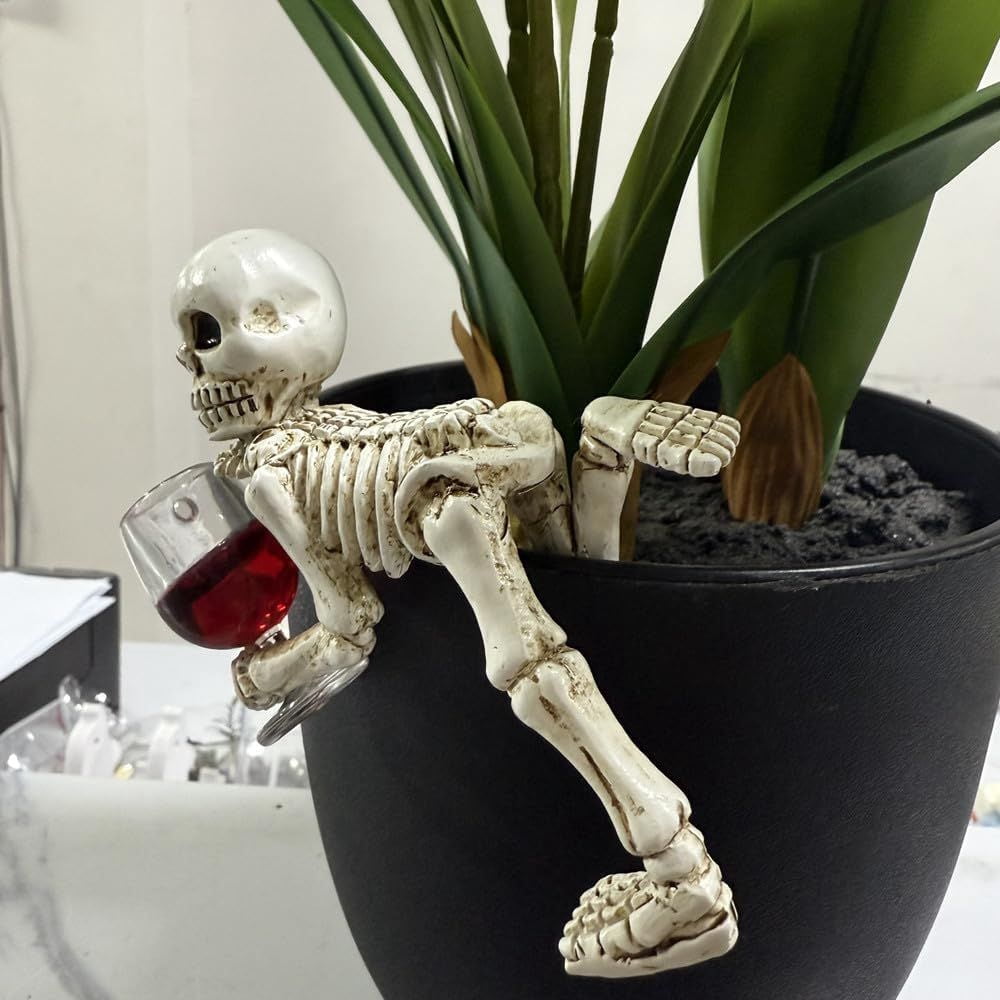 Weather-Resistant Skeleton Statue 5.1 Inch for Garden and Flower Pot Decoration