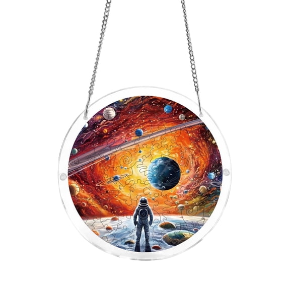 Weather-Resistant Space Galaxy Astronaut Acrylic Puzzle Suncatcher, 83 Pieces Stained Glass, Indoor/Outdoor Window Hanging for Space Lovers