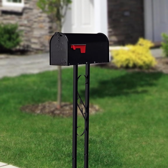 Weather-Resistant Steel Metal Mail Box for Outside with Post, Black, Medium Curbside  Approved