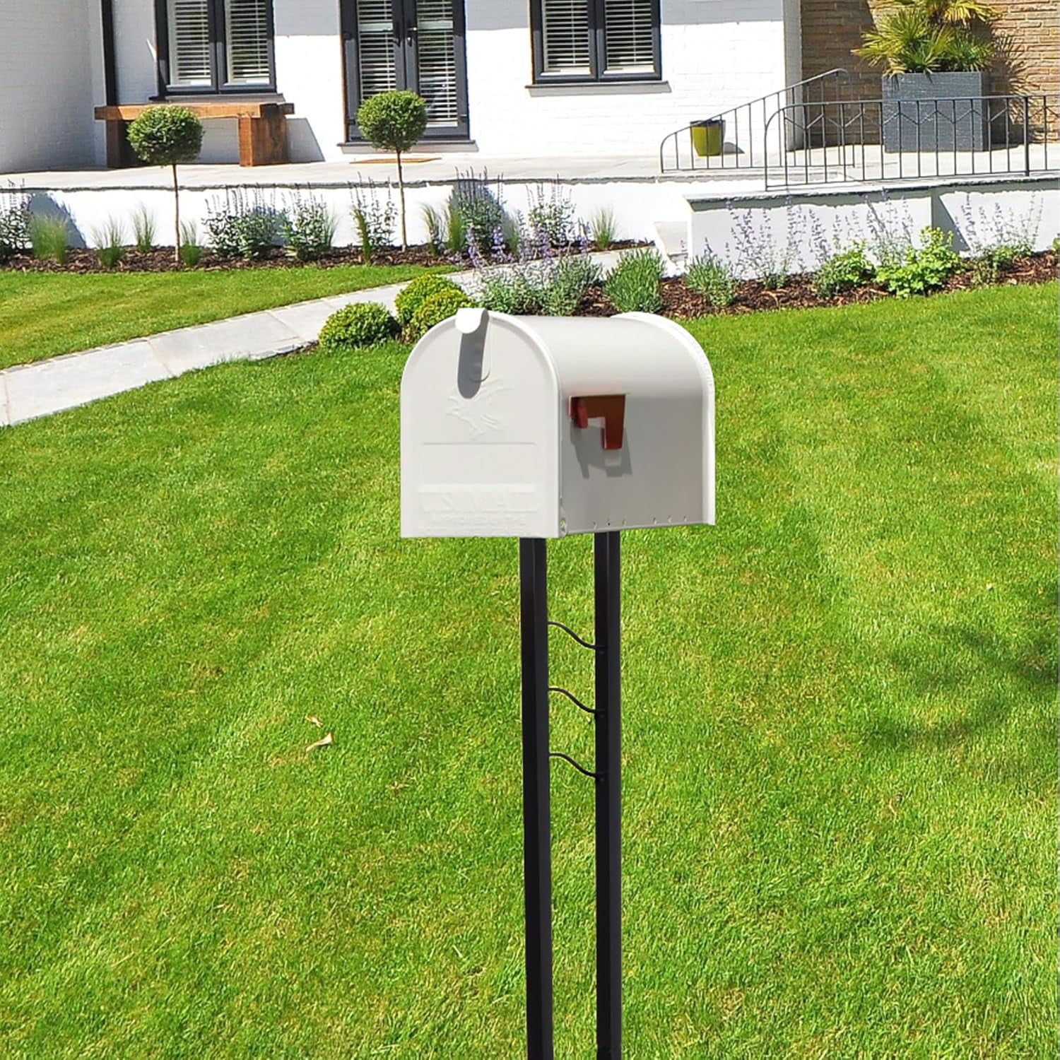 White Metal Curbside Mailbox with Post, Weather-Resistant Steel  Approved for Residential Delivery