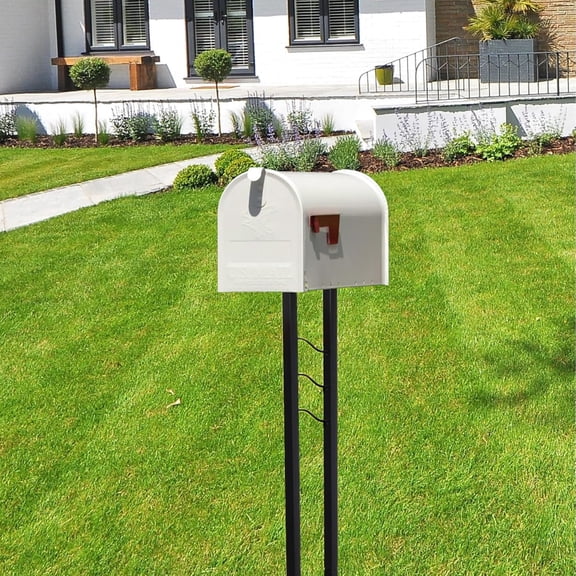 White Metal Curbside Mailbox with Post, Weather-Resistant Steel  Approved for Residential Delivery