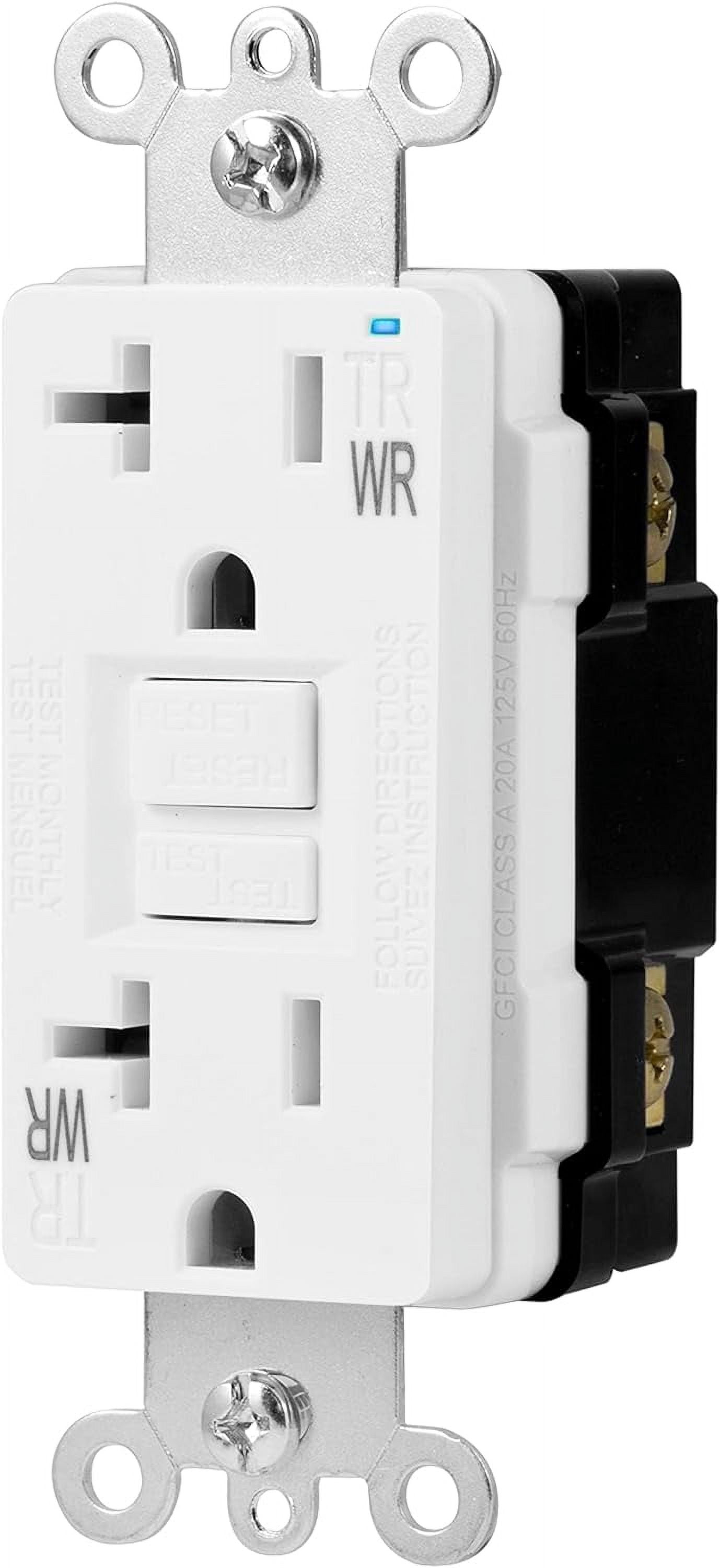 Weather-Resistant Tamper-Resistant GFCI Receptacle with LED Indicator, Self-Test Feature, Ground Fault Circuit Interrupter for Indoor or Outdoor Use, 20 Amp, White