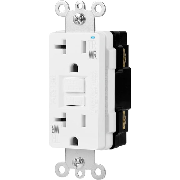 Weather-Resistant Tamper-Resistant GFCI Receptacle with LED Indicator, Self-Test Feature, Ground Fault Circuit Interrupter for Indoor or Outdoor Use, 20 Amp, White