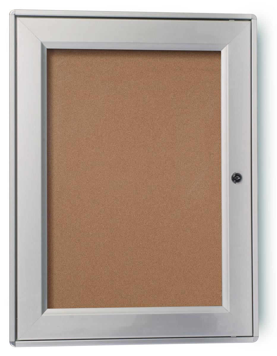 Weather Resistant, Wall Mounted, Bulletin Board With Swing-Open Locking Door, 13" x 19", Natural Cork Board Surface, Brushed Silver Aluminum Frame, Indoor Or Outdoor Use (ODNBCB1319)