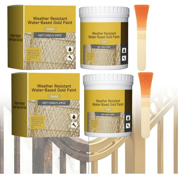Weather Resistant Water-Based Gold Paint,150g Water Based Gold Leaf Paint, Decorative Special Metallic Paint For Art Embellishment, Painting, Handcrafts(2Set-A)