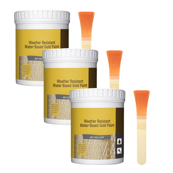 Weather Resistant Water-Based Gold Paint, 150g Water Based Gold Leaf Paint, Exterior Decoration Paint, Decorative Special Metallic Paint For Art Embellishment, Painting, Handcrafts (3Pcs)