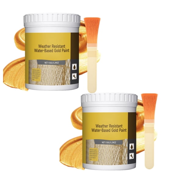 Weather Resistant Water-Based Gold Paint, 150g Water-Based Shiny Gold Leaf Paint for Metallic, Wood, Stone and Plaster (2Pcs)