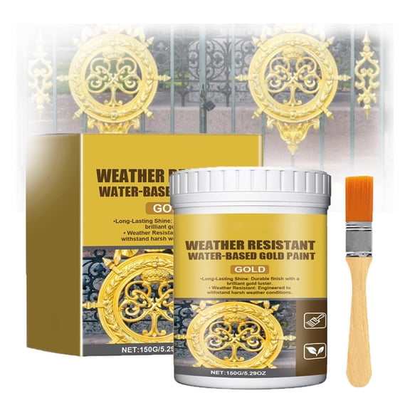 Weather Resistant Water-Based Gold Paint, Metallic Acrylic Liquid Gilding Kit with Brush, Fast Drying, No Sanding, For Wood, Metal, Stone, DIY Craft