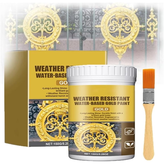 Weather Resistant Water-Based Gold Paint, Metallic Gold Acrylic Paint, Easy Application, No Sanding, Fast-Drying, DIY Crafts, for Metal, for Wood, for Stone (1PCS)