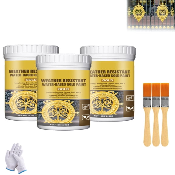 Weather Resistant Water-Based Gold Paint, Non-Fading Metallic Gold Acrylic Paint Craft Paint for Metal, Wood, Clay, Fabric, Canvas, Furniture & Handcrafts