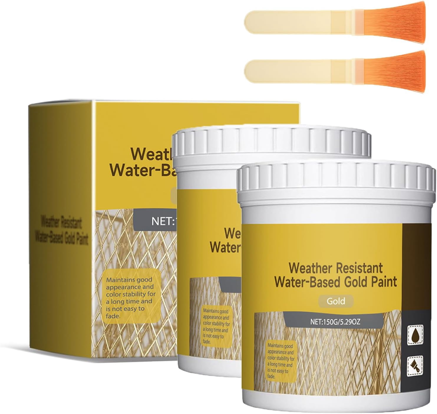 Weather Resistant Water-Based Gold Paint, Water Based Gold Leaf Paint,Waterproof Antique Acrylic Metallic Paints,For Home Decoration, Painting, Plaster, And Handicrafts (2PC)