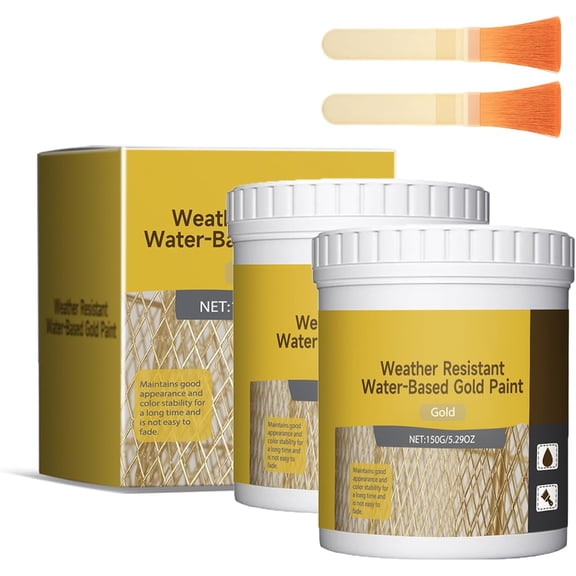 Weather Resistant Water-Based Gold Paint, Water Based Gold Leaf Paint,Waterproof Antique Acrylic Metallic Paints,For Home Decoration, Painting, Plaster, And Handicrafts (2PC)