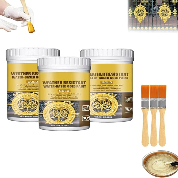 Weather Resistant Water-Based Gold Paint, Weather Resistant Gold Paint, Gold Spray Paint for Metal, Decorative Special Metallic Paint For Art Embellishment, Painting, Handcrafts (3pcs)