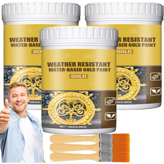 Weather Resistant Water Based Gold Paint,Weather Resistant Gold Paint,High-Gloss Weatherproof for Outdoor & Indoor, Wood, Metal,Canvas,Statuary & DIY Decoration (3pc)