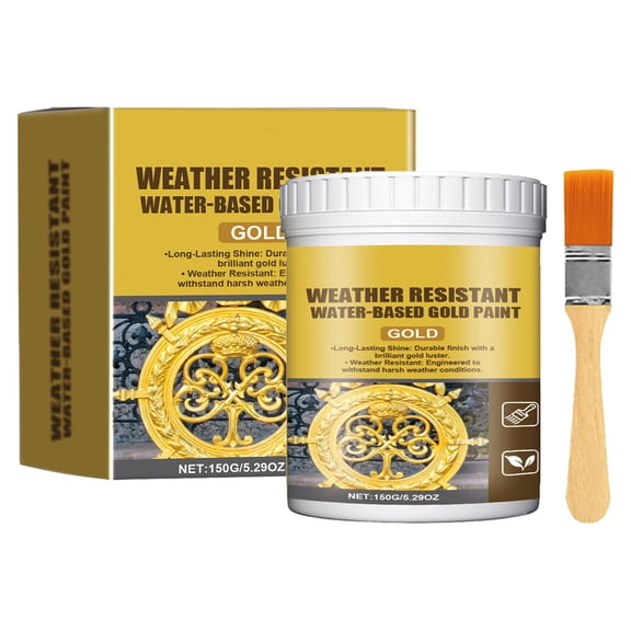 Weather Resistant Water Based Gold Paint, Weather Resistant Gold Paint, for Metal, Wood, Stone, Gold Leaf Effect, Brilliant Shine (A)