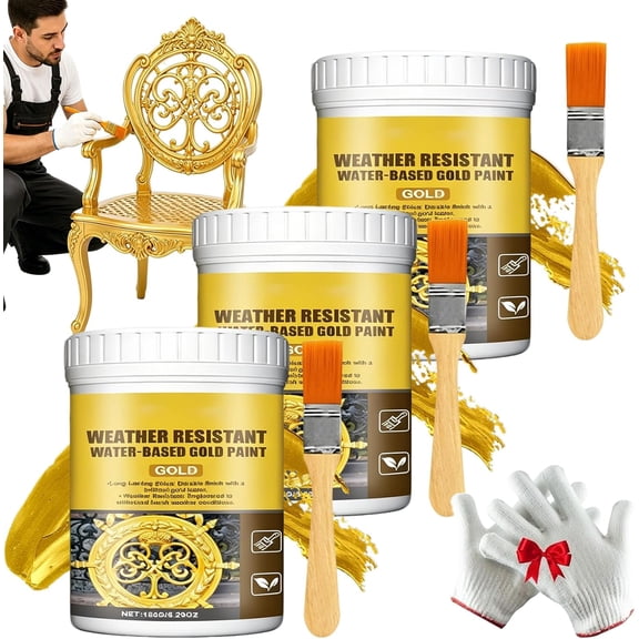 Weather Resistant Water-Based Gold Paint, Weather Resistant Water Based Gold Paint (3PCS)