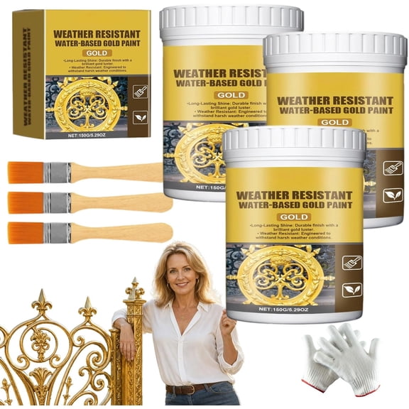 Weather Resistant Water-Based Gold Paint - Weather Resistant Water Based Gold Paint, for Metallic, Wood, Stone and Plaster Surfaces