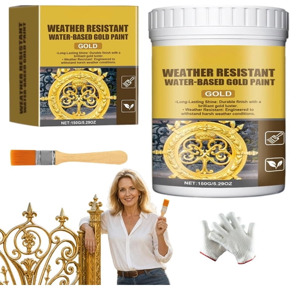 Weather Resistant Water-Based Gold Paint - Weather Resistant Water Based Gold Paint, for Metallic, Wood, Stone and Plaster Surfaces