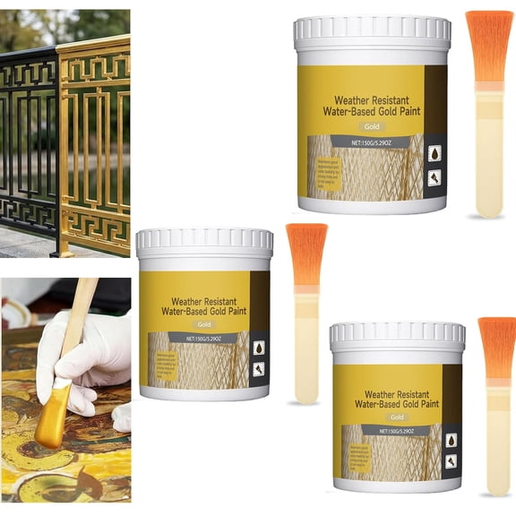 Weather Resistant Water-based Gold Paint 150g, Water-Based Shiny Gold Leaf Paint,Exterior Decoration Paint,Eco-Friendly, Non Fading, Non Toxic, Water-Based,Easy to Apply