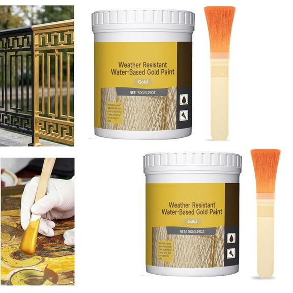 Weather Resistant Water-based Gold Paint 150g, Water-Based Shiny Gold Leaf Paint,Exterior Decoration Paint,Eco-Friendly, Non Fading, Non Toxic, Water-Based,Easy to Apply