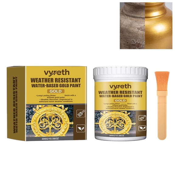 Weather Resistant Water-based Gold Paint, Metallical Paints, High Gloss Gold Leaf Paint for Metallical, Wood, Stone and Plaster Surfaces