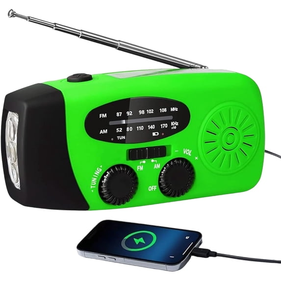 All Weather Solar Radio, AM FM WB Hand Crank Power Bank, IPX3 Waterproof Emergency Flashlight, 2000mAh Portable Survival Device for Camping and Travel