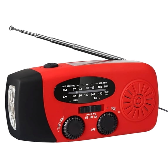 All Weather Solar Radio, AM FM WB Hand Crank Power Bank, IPX3 Waterproof Emergency Flashlight, 2000mAh Portable Survival Device for Camping and Travel