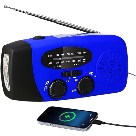 All Weather Solar Radio, AM FM WB Hand Crank Power Bank, IPX3 Waterproof Emergency Flashlight, 2000mAh Portable Survival Device for Camping and Travel