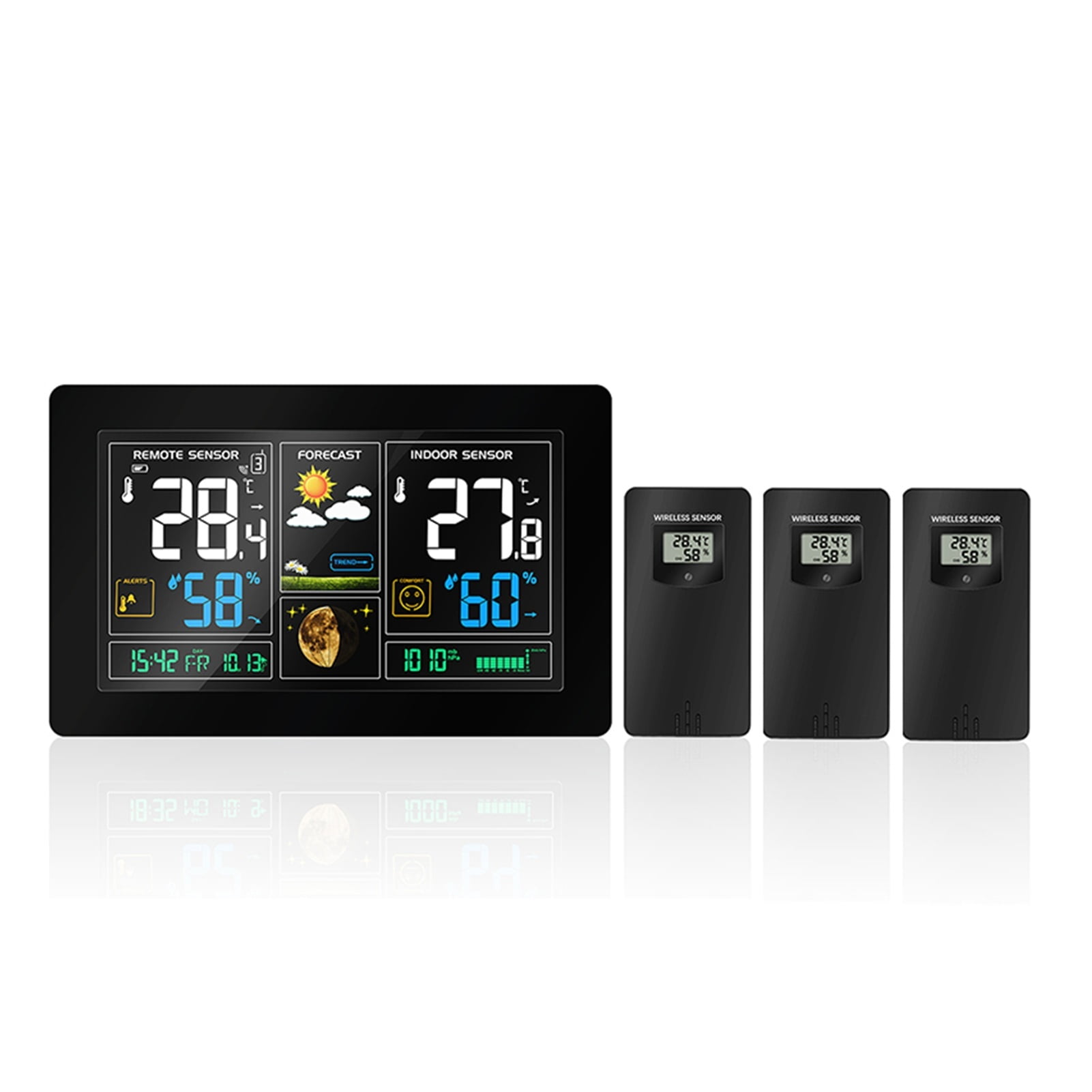 Weather Station 3 Sensors Wireless Color LCD Display Humidity Weather Forecast RCC Snooze Alarm Clock Outdoor ,Easy to Operate