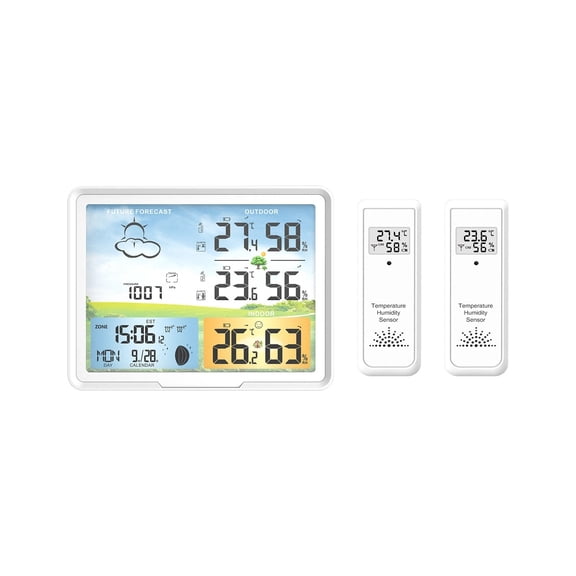 Weather Station Clocks Wireless Digital Thermometer Hygrometer Forecast Calendars Moon Phase Snooze Alarm Clock PT20B ,High Precision