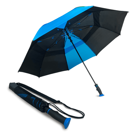 Weather Station Deluxe Two-Person Rain Umbrella Black Blue