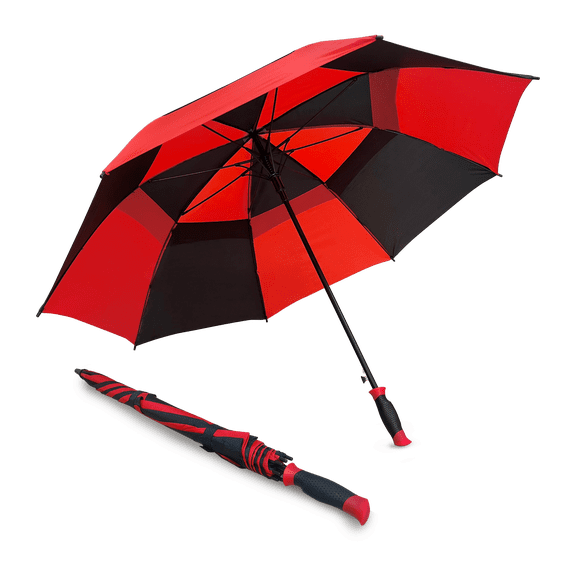 Weather Station Double Canopy Golf Rain Umbrella Black Red