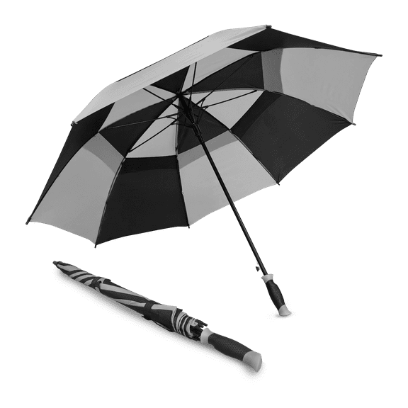 Weather Station Double Canopy Golf Rain Umbrella Gray Black