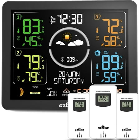 Weather Station Indoor Outdoor Thermometer Wireless with Multiple Sensors, VA Color Display Atomic Clock, Weather Forecast, Temperature, Humidity, and Adjustable Backlight price history and forecast - SZFZMZ ZWS566